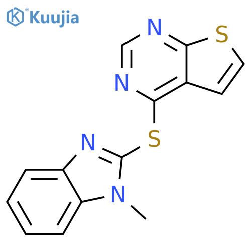 1-methyl-2-{thieno2,3-dpyrimidin-4-ylsulfanyl}-1H-1,3-benzodiazole structure
