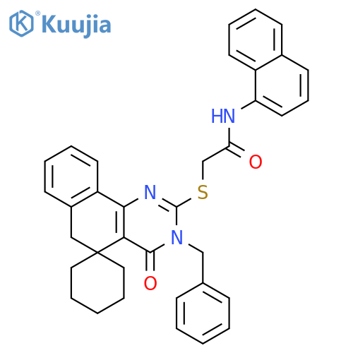 2-[(3-benzyl-4-oxo-4,6-dihydro-3H-spiro[benzo[h]quinazoline-5,1'-cyclohexan]-2-yl)sulfanyl]-N-(naphthalen-1-yl)acetamide structure