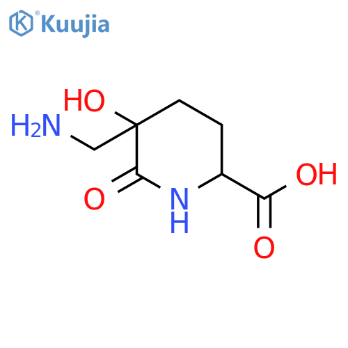 5-aminomethyl-5-hydroxy-6-oxo-piperidine-2-carboxylic acid structure