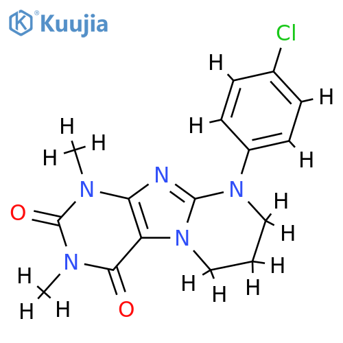 9-(4-chlorophenyl)-1,3-dimethyl-1H,2H,3H,4H,6H,7H,8H,9H-pyrimido1,2-gpurine-2,4-dione structure