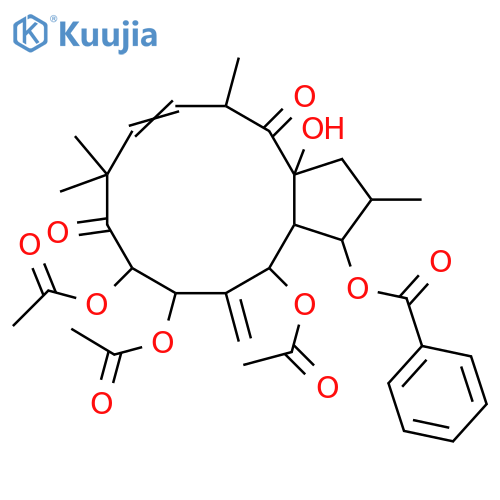 3,5,7,8,15-Pentahydroxy-6(17),11-jatrophadiene-9,14-dione; (3β,5α,7β,8α,11E,13α,15β)-form, 3-Benzoyl, 5,7,8-tri-Ac structure