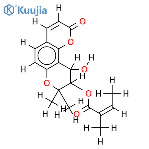 2-methylbut-(2Z)-enoic acid (9R,10R)-10-hydroxy-8,8-dimethyl-9,10-dihydro-2H,8H-benzo[1,2-b:3,4-b']dipyran-2-one-9-yl ester structure
