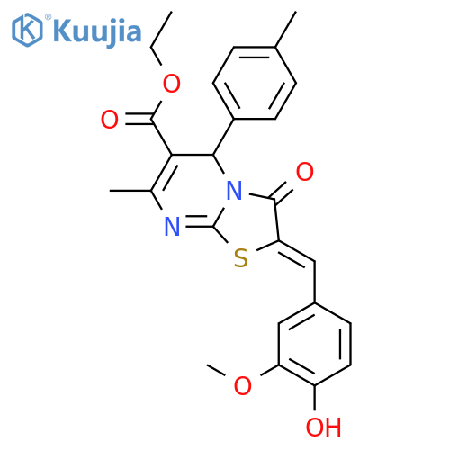 ethyl (2Z)-2-[(4-hydroxy-3-methoxyphenyl)methylidene]-7-methyl-5-(4-methylphenyl)-3-oxo-2,3-dihydro-5H-[1,3]thiazolo[3,2-a]pyrimidine-6-carboxylate structure