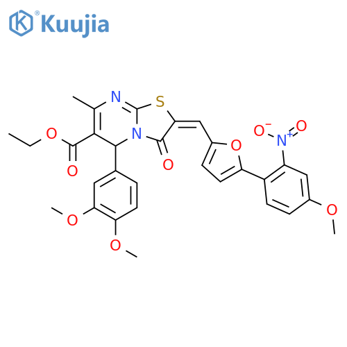 ethyl (2Z)-5-(3,4-dimethoxyphenyl)-2-{[5-(4-methoxy-2-nitrophenyl)furan-2-yl]methylidene}-7-methyl-3-oxo-2,3-dihydro-5H-[1,3]thiazolo[3,2-a]pyrimidine-6-carboxylate structure