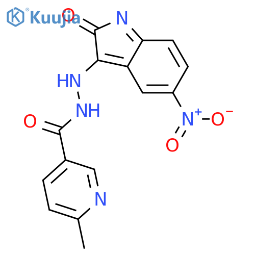 6-methyl-N'-(5-nitro-2-oxo-2H-indol-3-yl)pyridine-3-carbohydrazide structure