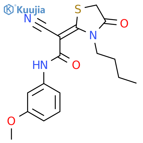 2-(3-butyl-4-oxo-1,3-thiazolidin-2-ylidene)-2-cyano-N-(3-methoxyphenyl)acetamide structure