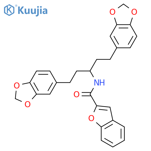 N-{3-(1,3-benzodioxol-5-yl)-1-[2-(1,3-benzodioxol-5-yl)ethyl]propyl}-1-benzofuran-2-carboxamide structure