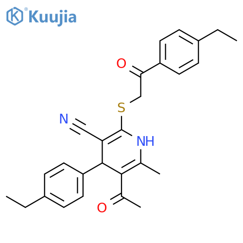 5-acetyl-4-(4-ethylphenyl)-2-{[2-(4-ethylphenyl)-2-oxoethyl]sulfanyl}-6-methyl-1,4-dihydropyridine-3-carbonitrile structure