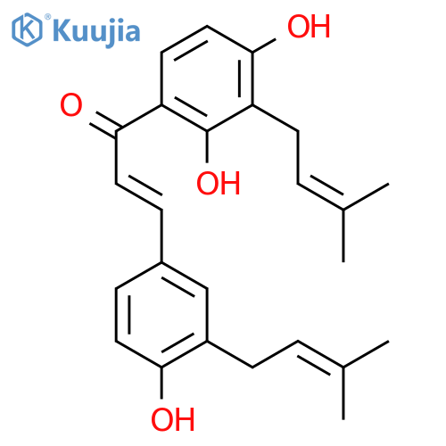 (E)-1-[2,4-Dihydroxy-3-(3-methyl-2-butenyl)phenyl]-3-(4-hydroxy-3-[3-methyl-2-butenyl)phenyl]-2-propen-1-one structure