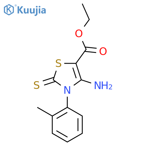 ethyl 4-amino-3-(2-methylphenyl)-2-sulfanylidene-2,3-dihydro-1,3-thiazole-5-carboxylate structure