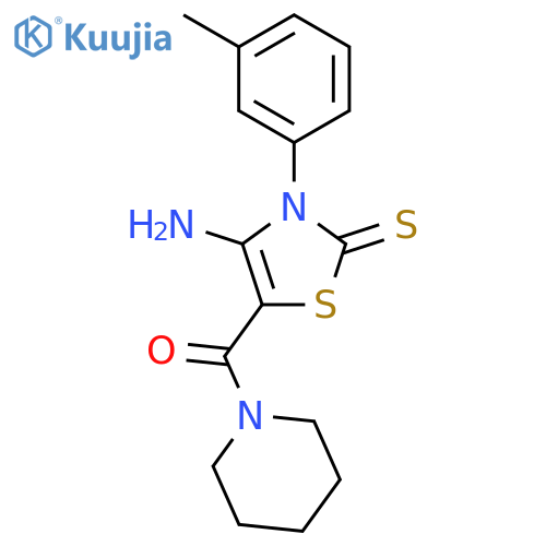 4-amino-3-(3-methylphenyl)-5-(piperidin-1-ylcarbonyl)-1,3-thiazole-2(3H)-thione structure
