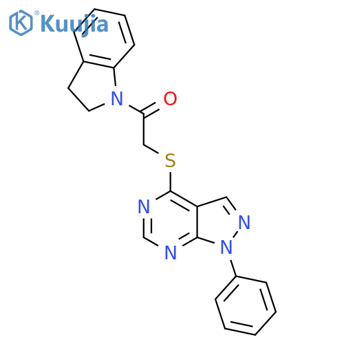 1-(2,3-dihydro-1H-indol-1-yl)-2-({1-phenyl-1H-pyrazolo3,4-dpyrimidin-4-yl}sulfanyl)ethan-1-one structure