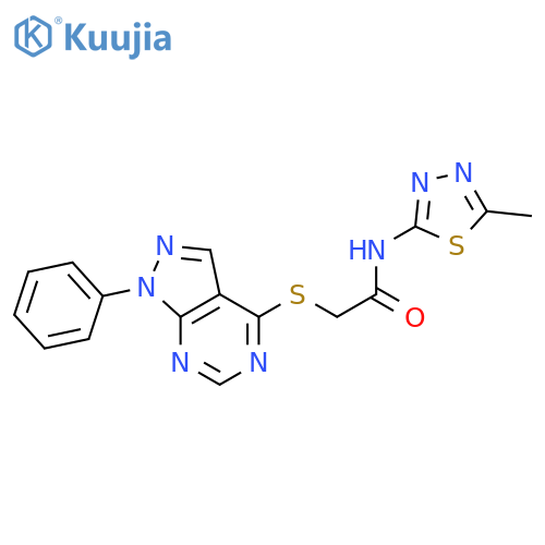 N-(5-methyl-1,3,4-thiadiazol-2-yl)-2-({1-phenyl-1H-pyrazolo3,4-dpyrimidin-4-yl}sulfanyl)acetamide structure
