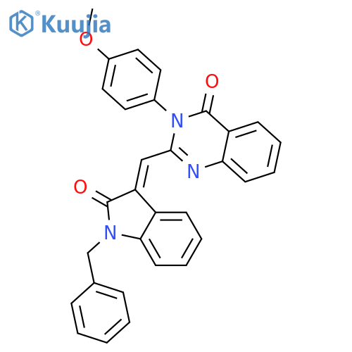 2-[(E)-(1-benzyl-2-oxo-1,2-dihydro-3H-indol-3-ylidene)methyl]-3-(4-methoxyphenyl)quinazolin-4(3H)-one structure