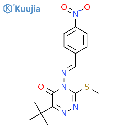 6-tert-butyl-3-(methylsulfanyl)-4-(E)-(4-nitrophenyl)methylideneamino-4,5-dihydro-1,2,4-triazin-5-one structure