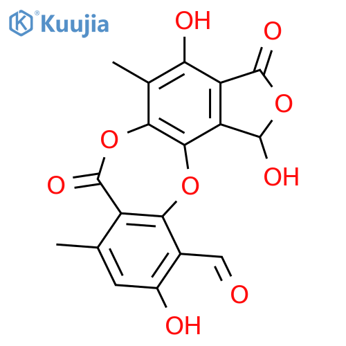 7H-Isobenzofuro[4,5-b][1,4]benzodioxepin-11-carboxaldehyde,1,3-dihydro-1,4,10-trihydroxy-5,8-dimethyl-3,7-dioxo- structure