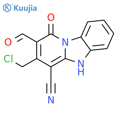 11-(chloromethyl)-12-formyl-13-oxo-1,8-diazatricyclo7.4.0.0,2,7trideca-2,4,6,9,11-pentaene-10-carbonitrile structure