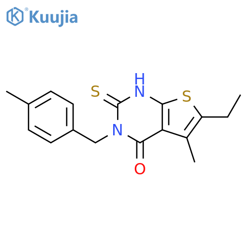 6-ethyl-5-methyl-3-(4-methylphenyl)methyl-2-sulfanyl-3H,4H-thieno2,3-dpyrimidin-4-one structure