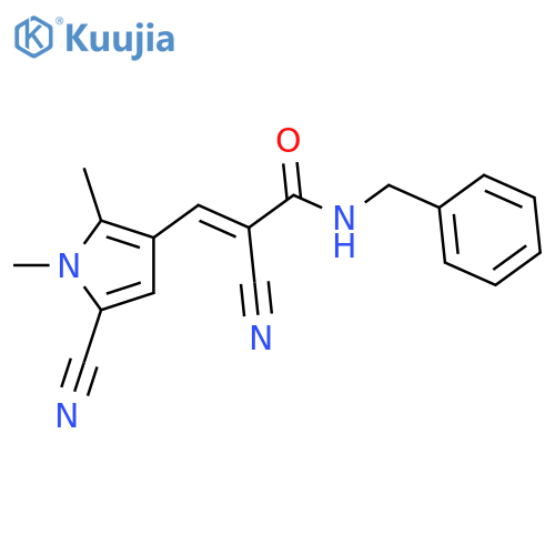 N-benzyl-2-cyano-3-(5-cyano-1,2-dimethyl-1H-pyrrol-3-yl)prop-2-enamide structure