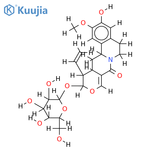(12aS)-11c-beta-D-glucopyranosyloxy-3-hydroxy-2-methoxy-12t-vinyl-(12ar,13ac)-5,11,12,12a,13,13a-hexahydro-6H-pyrano[4',3':4,5]pyrido[2,1-a] quinolin-8-one structure