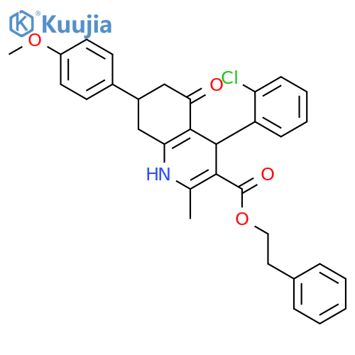 2-phenylethyl 4-(2-chlorophenyl)-7-(4-methoxyphenyl)-2-methyl-5-oxo-1,4,5,6,7,8-hexahydroquinoline-3-carboxylate structure