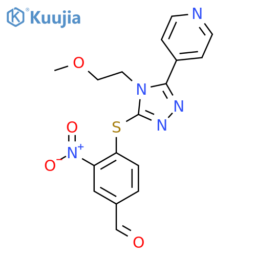 4-[[4-(2-Methoxyethyl)-5-pyridin-4-yl-1,2,4-triazol-3-yl]sulfanyl]-3-nitrobenzaldehyde structure