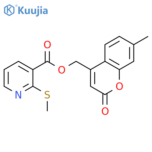 (7-methyl-2-oxo-2H-chromen-4-yl)methyl 2-(methylsulfanyl)pyridine-3-carboxylate structure