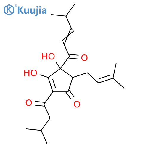 3,4-Dihydroxy-2-(3-methylbutanoyl)-5-(3-methylbut-2-enyl)-4-(4-methylpent-2-enoyl)cyclopent-2-en-1-one structure