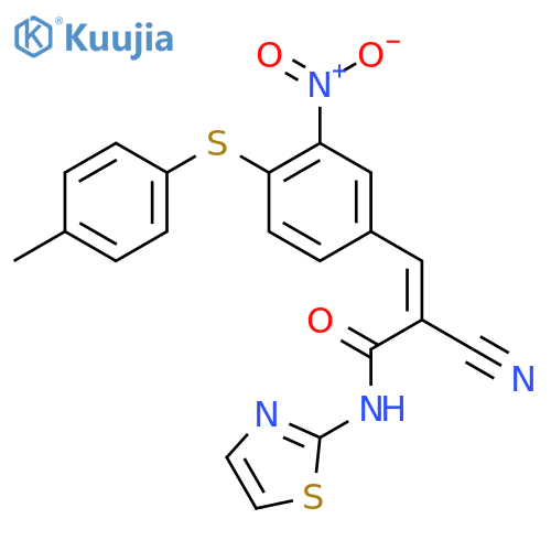 (Z)-2-Cyano-3-[4-(4-methylphenyl)sulfanyl-3-nitrophenyl]-N-(1,3-thiazol-2-yl)prop-2-enamide structure