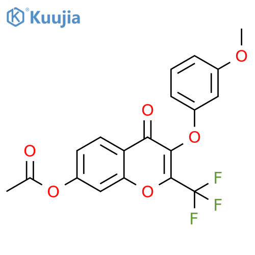 3-(3-methoxyphenoxy)-4-oxo-2-(trifluoromethyl)-4H-chromen-7-yl acetate structure