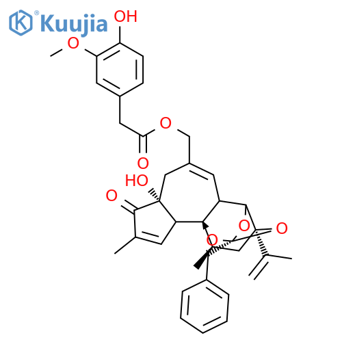 [(1R,2R,6R,10S,11R,15R,17R)-13-benzyl-6-hydroxy-4,17-dimethyl-5-oxo-15-prop-1-en-2-yl-12,14,18-trioxapentacyclo[11.4.1.01,10.02,6.011,15]octadeca-3,8-dien-8-yl]methyl 2-(4-hydroxy-3-methoxyphenyl)acetate structure