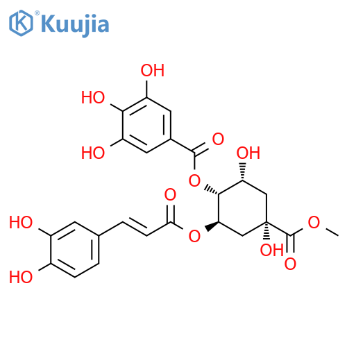 Benzoic acid, 3,4,5-trihydroxy-, (1R,2R,4S,6R)-2-[[(2E)-3-(3,4-dihydroxyphenyl)-1-oxo-2-propen-1-yl]oxy]-4,6-dihydroxy-4-(methoxycarbonyl)cyclohexyl ester structure