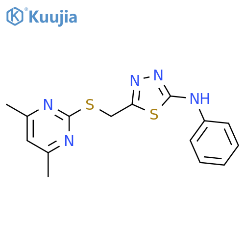 5-{(4,6-dimethylpyrimidin-2-yl)sulfanylmethyl}-N-phenyl-1,3,4-thiadiazol-2-amine structure