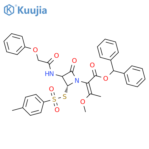 benzhydryl [2R-[1(Z),2&#x3B1;,3&#x3B1;]]-&#x3B1;-(1-methoxyethylidene)-4-oxo-3-[(phenoxyacetyl)amino]-2-[[(p-tolyl)sulphonyl]thio]azetidine-1-acetate structure