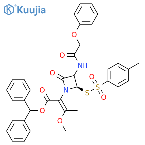 benzhydryl [2R-[1(E),2&#x3B1;,3&#x3B1;]]-&#x3B1;-(1-methoxyethylidene)-4-oxo-3-[(phenoxyacetyl)amino]-2-[[(p-tolyl)sulphonyl]thio]azetidine-1-acetate structure