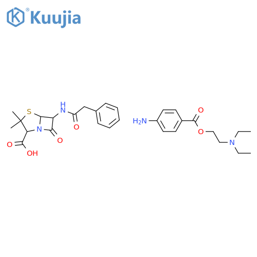 2-diethylaminoethyl 4-aminobenzoate; (2S,5R,6R)-3,3-dimethyl-7-oxo-6-[(2-phenylacetyl)amino]-4-thia-1-azabicyclo[3.2.0]heptane-2-carboxylic acid structure