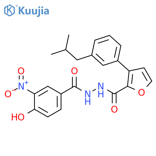2-Furancarboxylic acid, 3-[3-(2-methylpropyl)phenyl]-,2-(4-hydroxy-3-nitrobenzoyl)hydrazide structure