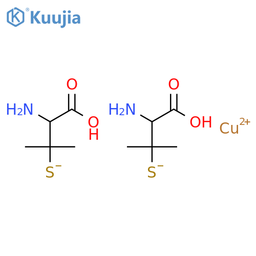 copper(2+) dihydrogen bis(2-amino-3-methyl-3-sulfidobutanoate) structure