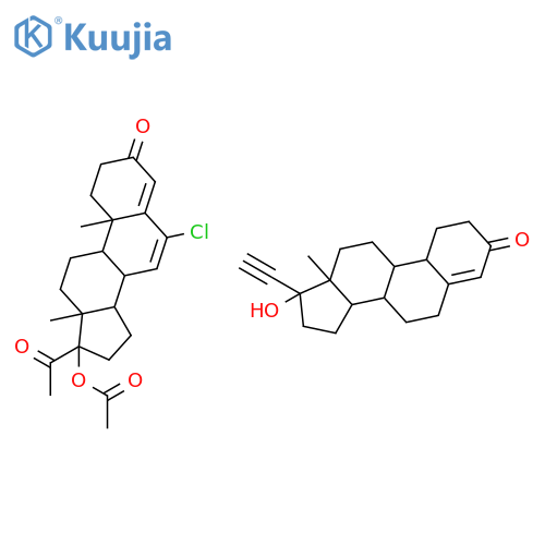 [(8R,9S,10R,13S,14S)-17-acetyl-6-chloro-10,13-dimethyl-3-oxo-2,8,9,11,12,14,15,16-octahydro-1H-cyclopenta[a]phenanthren-17-yl] acetate; (8R,9S,10R,13S,14S,17S)-17-ethynyl-17-hydroxy-13-methyl-1,2,6,7,8,9,10,11,12,14,15,16-dodecahydrocyclopenta[a]phenanthren-3-one structure