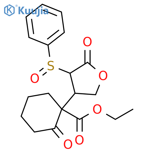 Cyclohexanecarboxylic acid, 2-oxo-1-[tetrahydro-5-oxo-4-(phenylsulfinyl)-3-furanyl]-, ethyl ester structure