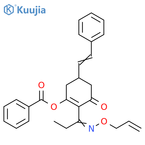 2-Cyclohexen-1-one,3-(benzoyloxy)-5-(2-phenylethenyl)-2-[1-[(2-propenyloxy)imino]propyl]- structure