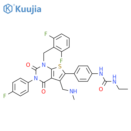 Urea,N-[4-[1-[(2,6-difluorophenyl)methyl]-3-(4-fluorophenyl)-1,2,3,4-tetrahydro-5-[(methylamino)methyl]-2,4-dioxothieno[2,3-d]pyrimidin-6-yl]phenyl]-N'-ethyl- structure