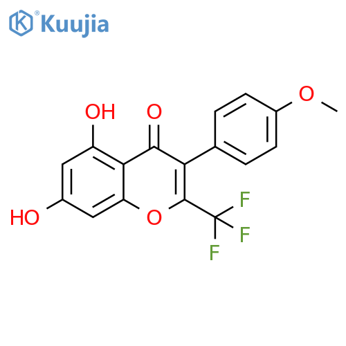5,7-dihydroxy-3-(4-methoxyphenyl)-2-(trifluoromethyl)chromen-4-one structure