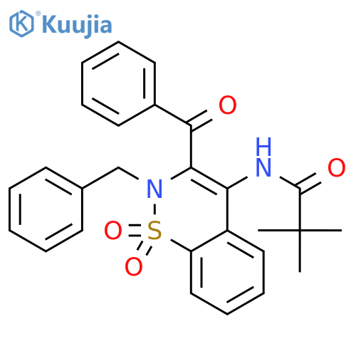 <br>N-(3-benzoyl-2-benzyl-1,1-dioxido-2H-1,2-benzothiazin-4-yl)-2,2-dimethylpro panamide structure