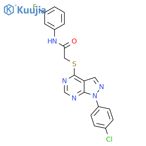 2-{1-(4-chlorophenyl)-1H-pyrazolo3,4-dpyrimidin-4-ylsulfanyl}-N-(3-fluorophenyl)acetamide structure