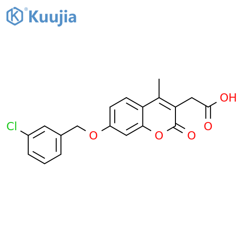 2-(7-((3-chlorobenzyl)oxy)-4-methyl-2-oxo-2H-chromen-3-yl)acetic acid structure