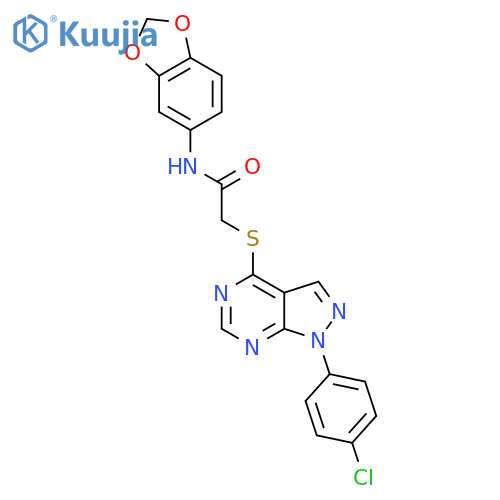 N-(2H-1,3-benzodioxol-5-yl)-2-{1-(4-chlorophenyl)-1H-pyrazolo3,4-dpyrimidin-4-ylsulfanyl}acetamide structure