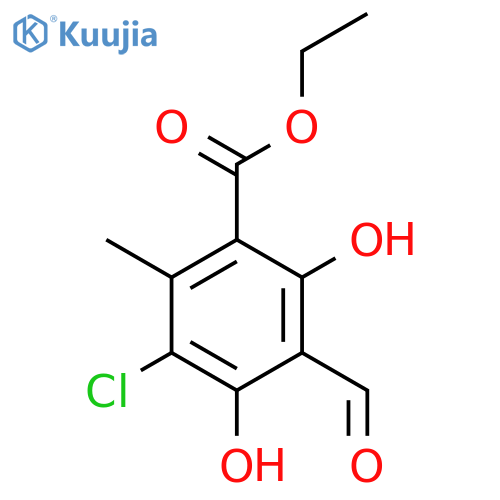 Benzoic acid, 3-chloro-5-formyl-4,6-dihydroxy-2-methyl-, ethyl ester structure