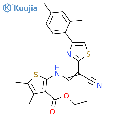 ethyl 2-{(1Z)-2-cyano-2-4-(2,4-dimethylphenyl)-1,3-thiazol-2-yleth-1-en-1-ylamino}-4,5-dimethylthiophene-3-carboxylate structure