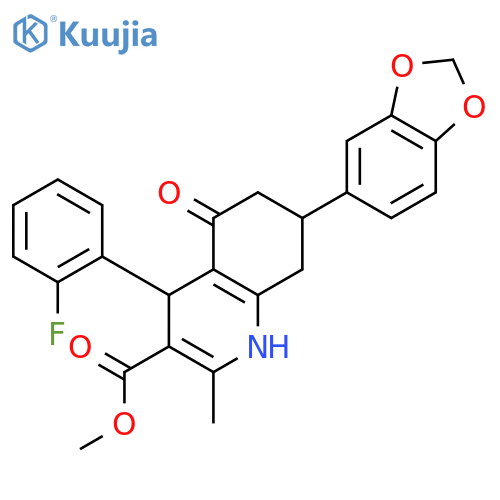 methyl 7-(1,3-benzodioxol-5-yl)-4-(2-fluorophenyl)-2-methyl-5-oxo-1,4,5,6,7,8-hexahydroquinoline-3-carboxylate structure